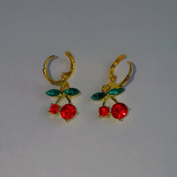 Huggie Hoop Gold Plated Cherry Earrings - Picture 2 of 2